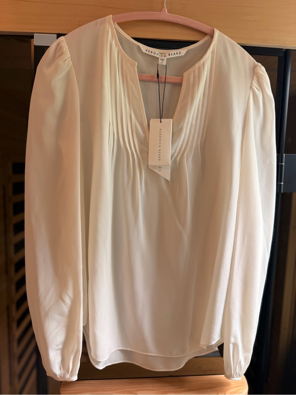 Veronica Beard Cream Pintuck V-Neck Blouse